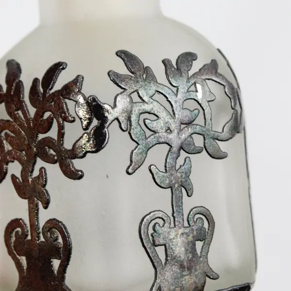 JBD Vintage-Style Perfume Bottle Dauber Frosted Glass Metal Filigree Overlay