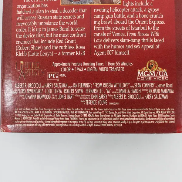 Vintage From Russia With Love James Bond VHS Tape 1995, #M205407 