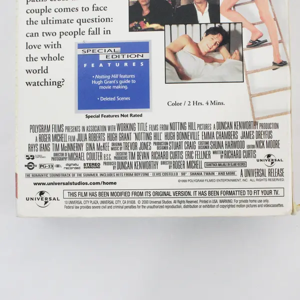 Notting Hill Special Edition VHS Tape 2000, Julia Roberts /Hugh Grant 