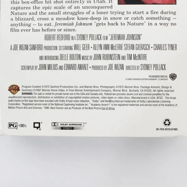 Jeremiah Johnson VHS Tape 1997, #15184 Robert Redford 