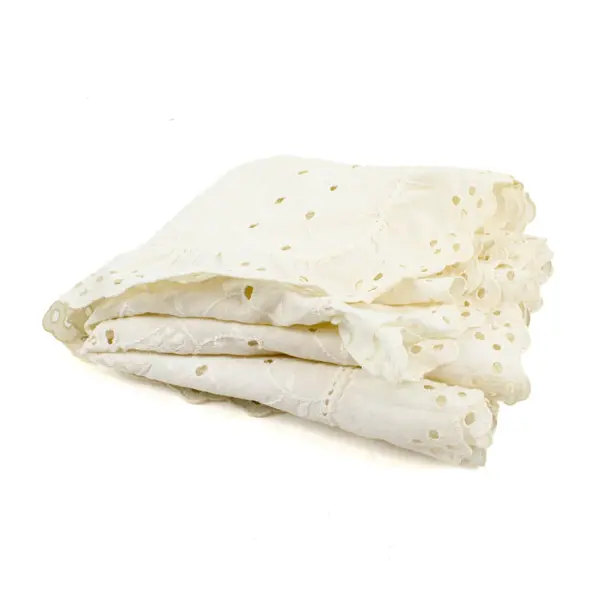 Vintage White Cotton Eyelet Lace Table Runner Ruffled Edge 72x14