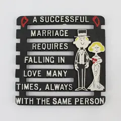 Vintage Cast Iron Trivet Successful Marriage Quote Bride & Groom Hot Plate