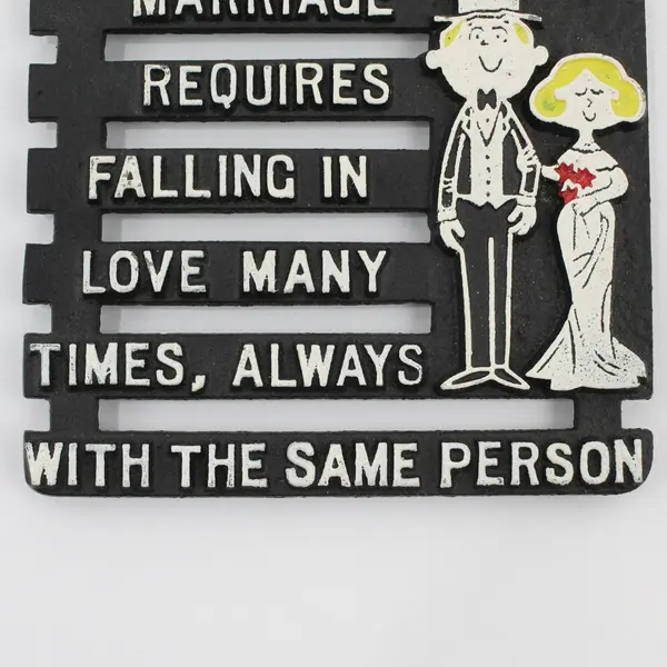 Vintage Cast Iron Trivet Successful Marriage Quote Bride & Groom Hot Plate