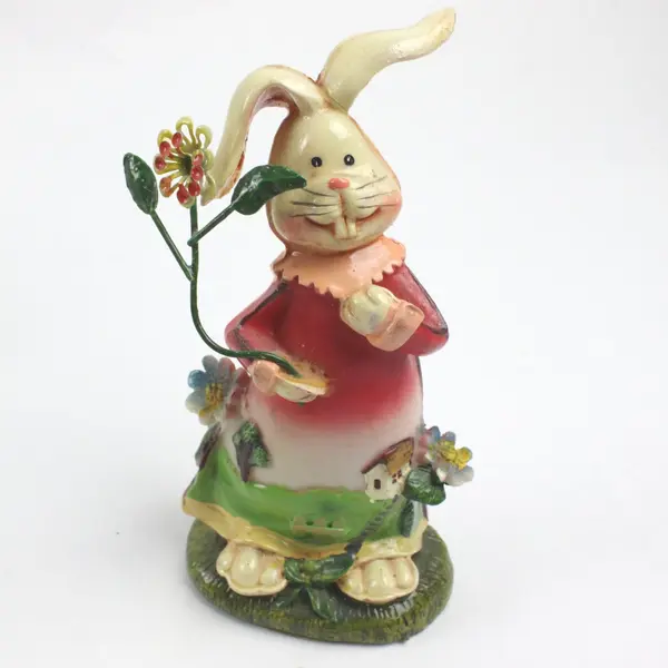 Easter Bunny Girl Figurine With Flowers 5.5 Inch