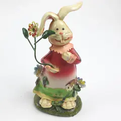 Easter Bunny Girl Figurine With Flowers 5.5 Inch