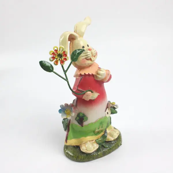 Easter Bunny Girl Figurine With Flowers 5.5 Inch