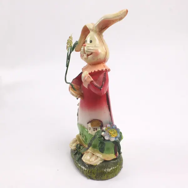 Easter Bunny Girl Figurine With Flowers 5.5 Inch
