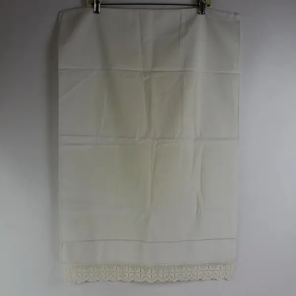 Set of 2 Vintage White Queen Pillowcases Crochet Trim Flawed