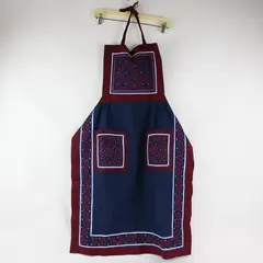 Vintage Handmade Embroidered Kitchen Apron Navy Burgundy One Size