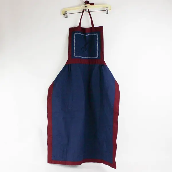 Vintage Handmade Embroidered Kitchen Apron Navy Burgundy One Size