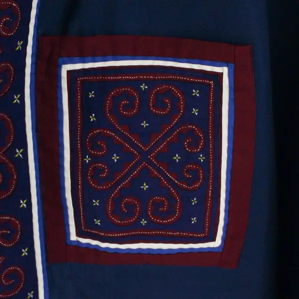 Vintage Handmade Embroidered Kitchen Apron Navy Burgundy One Size