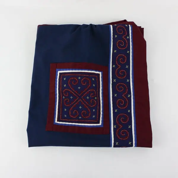Vintage Handmade Embroidered Kitchen Apron Navy Burgundy One Size