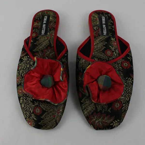 Mellow World Women's Floral Brocade Slipper Flats Gold Red Size 8