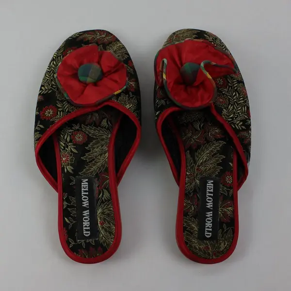 Mellow World Women's Floral Brocade Slipper Flats Gold Red Size 8