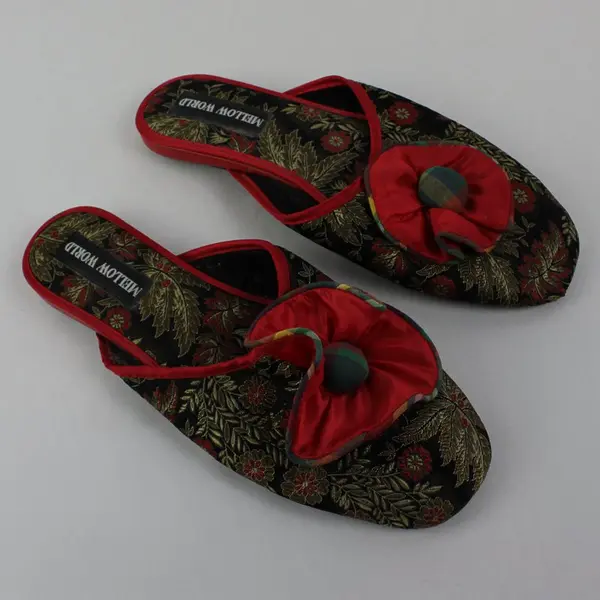 Mellow World Women's Floral Brocade Slipper Flats Gold Red Size 8