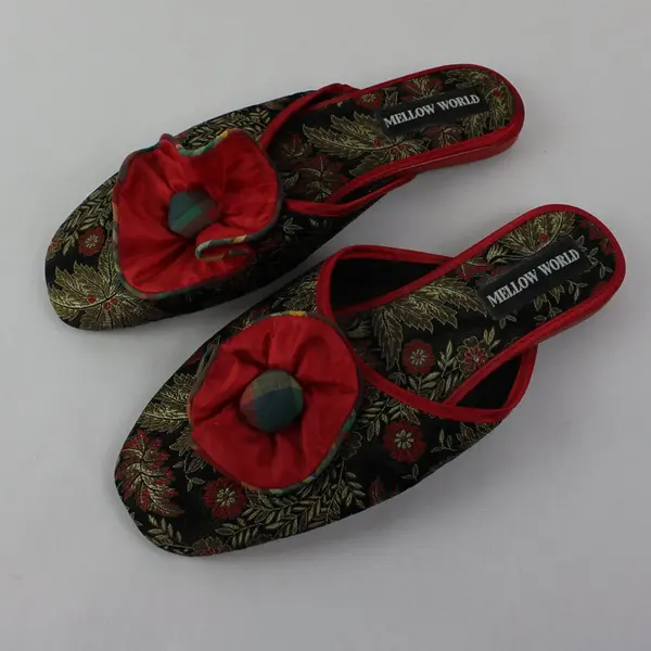 Mellow World Women's Floral Brocade Slipper Flats Gold Red Size 8