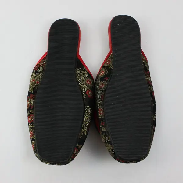 Mellow World Women's Floral Brocade Slipper Flats Gold Red Size 8