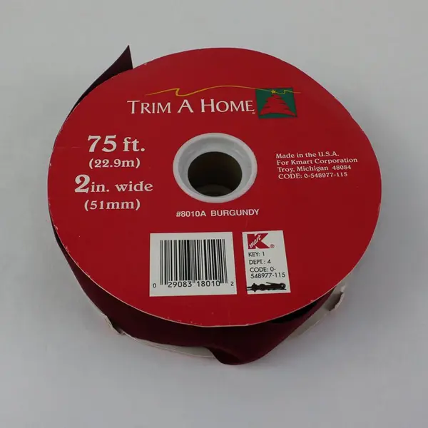 Vintage Trim A Home Burgundy Velvet Holiday Ribbon Spool, 2"W, 75 ft. 