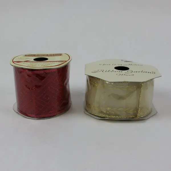 Lot of 3 Holiday Wired Edge Ribbon: Sparkling Red, Gold & Cream, Asstd. New  