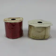 Lot of 3 Holiday Wired Edge Ribbon: Sparkling Red, Gold & Cream, Asstd. New  