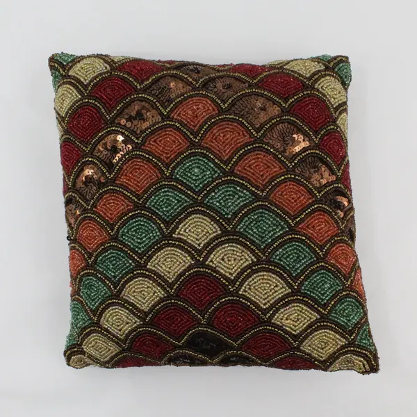 Pier 1 Multicolor Beaded Scallop Throw Pillow 12x12 Coastal Iridescent