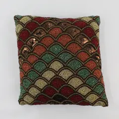 Pier 1 Multicolor Beaded Scallop Throw Pillow 12x12 Coastal Iridescent