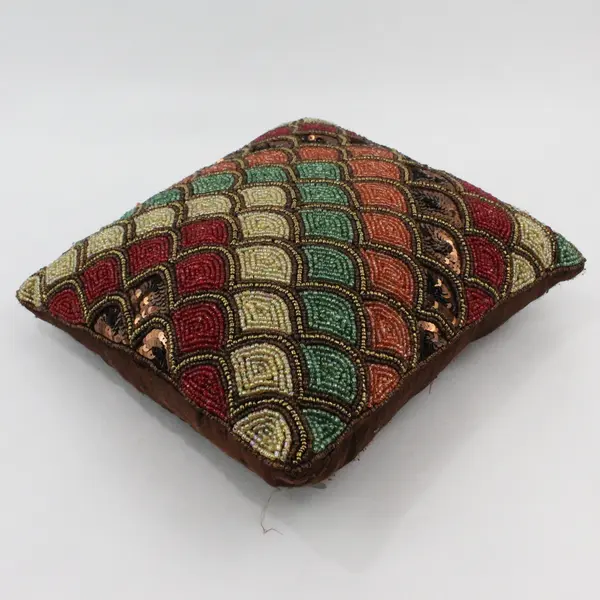 Pier 1 Multicolor Beaded Scallop Throw Pillow 12x12 Coastal Iridescent