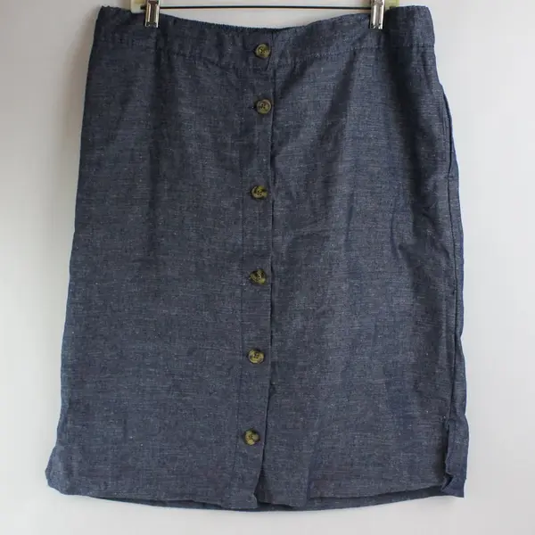 Da-sh Women's Large Blue Linen Blend Button Front Midi Skirt