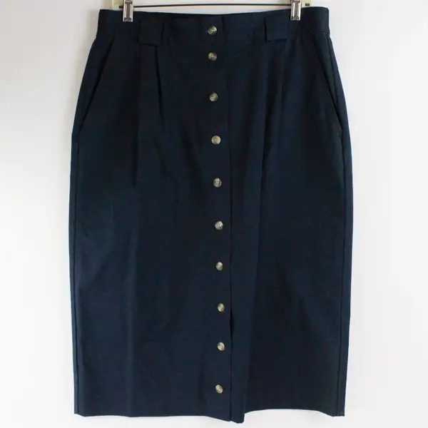 EHL W2372M Vintage Navy 100% Cotton Button-Front Midi Pencil Skirt Women's 16