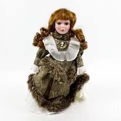 Phoenix Custom Promotions Porcelain Doll Victorian-Style Fur Trim Beige Gold