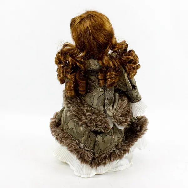 Phoenix Custom Promotions Porcelain Doll Victorian-Style Fur Trim Beige Gold