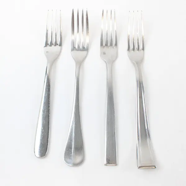 Lot of 4 Mixed Fortessa Stainless Steel Dinner Forks 8.5 in Unknown Pattern