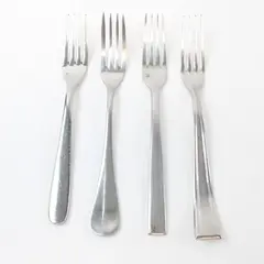Lot of 4 Mixed Fortessa Stainless Steel Dinner Forks 8.5 in Unknown Pattern
