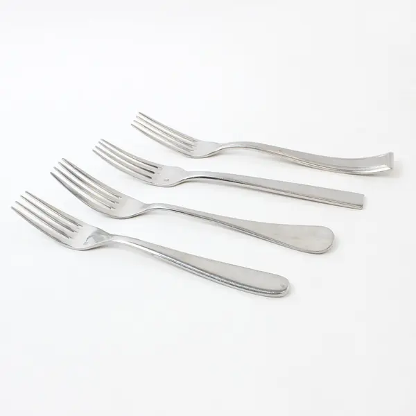 Lot of 4 Mixed Fortessa Stainless Steel Dinner Forks 8.5 in Unknown Pattern