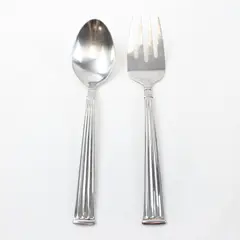 Lot of 2 Pfaltzgraff Savannah Stainless Steel Serving Fork and Serving Spoon 8"