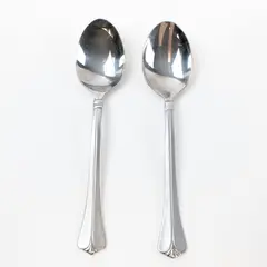 Lot of 2 Pfaltzgraff Satin Wentworth Stainless Steel Oval Soup Spoons 6.75"