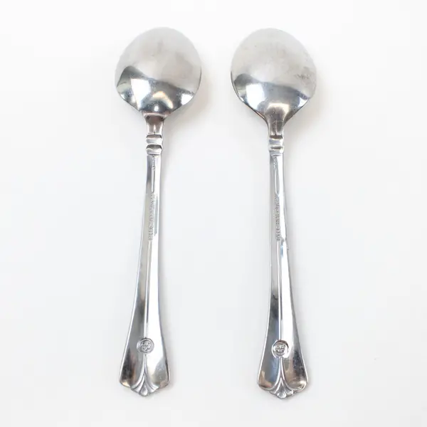 Lot of 2 Pfaltzgraff Satin Wentworth Stainless Steel Oval Soup Spoons 6.75"