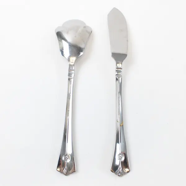 Lot of 2 Pfaltzgraff Satin Wentworth SS Sugar Spoon and Butter Spreading Knife