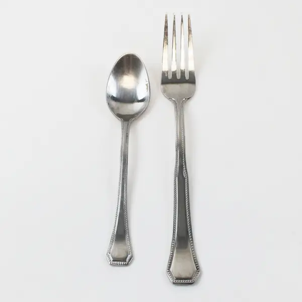 Lot of 2 International Silver Co SS Fork  8" and Teaspoon 6" Unknown Pattern 