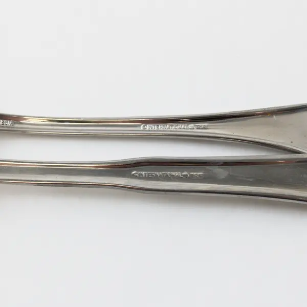 Lot of 2 International Silver Co SS Fork  8" and Teaspoon 6" Unknown Pattern 
