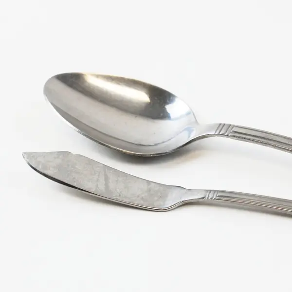 Lot of 2 International Stainless China Spoon 8" Butter Knife 7" Unknown Pattern