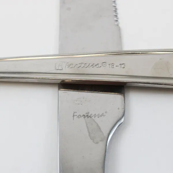 Lot of 2 Fortessa Stainless Dinner Knife 9.5" and Fork 7.5" Unknown Pattern