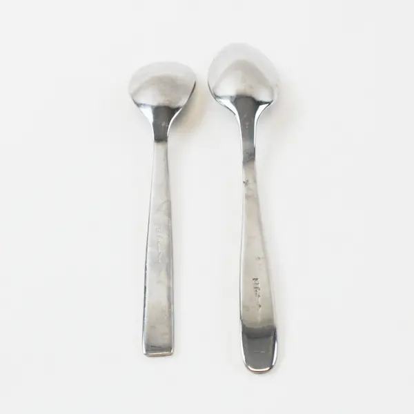 Lot of 2 Fortessa SS Serrated Spoon 6.5" and Teaspoon 6" Unknown Mixed Patterns