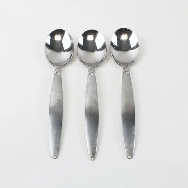 Lot of 3 Pfaltzgraff Satin Laurel Stainless Steel Soup Spoons 8"
