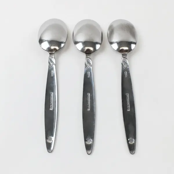 Lot of 3 Pfaltzgraff Satin Laurel Stainless Steel Soup Spoons 8"