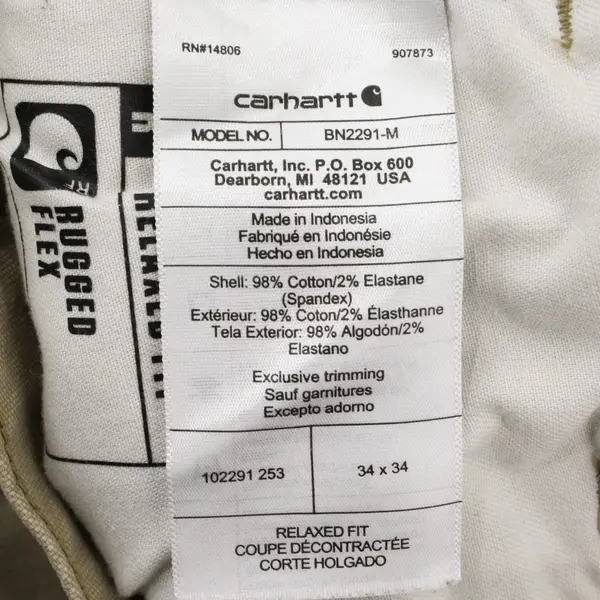 Carhartt Relaxed Fit Canvas Work Pants Tan Khaki 34x34 Straight Leg