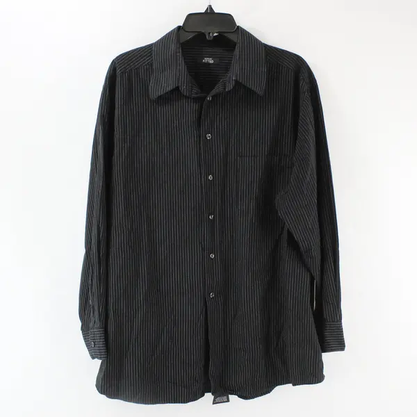 Alfani Men's Dress Shirt Black White Pinstripe Button-Up XL 17 32-33