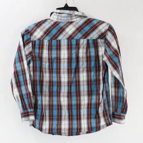 Toughskins Mix & Match Boy's Large 7 Plaid Button-Up Shirt Burgundy Gray