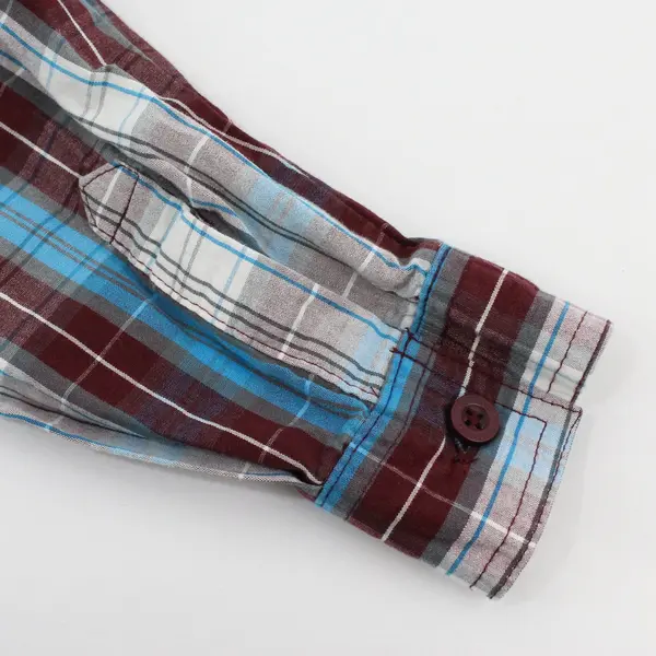 Toughskins Mix & Match Boy's Large 7 Plaid Button-Up Shirt Burgundy Gray