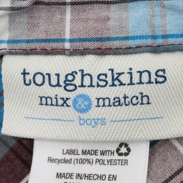 Toughskins Mix & Match Boy's Large 7 Plaid Button-Up Shirt Burgundy Gray